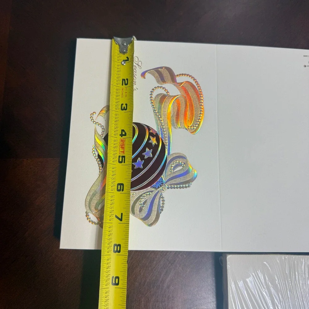 Vintage Christmas Cards Holographic Foil Ornament Lot w envelope